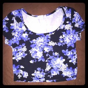 Black crop top with blue flowers